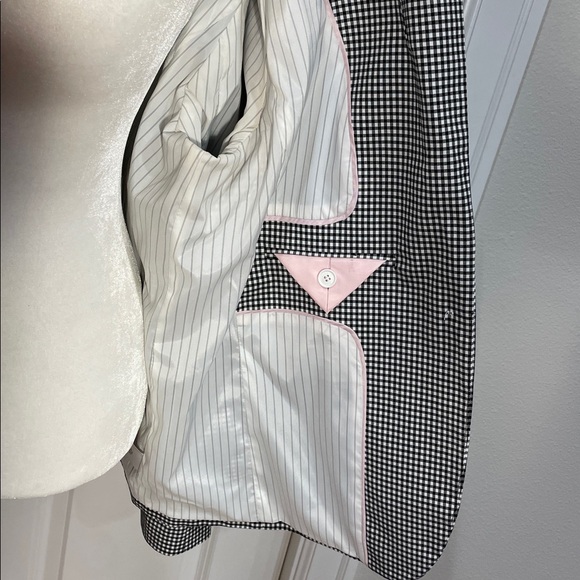 Talbots Tailored Gingham Blazer Size 16 Black White One Button Notched Pockets - Picture 11 of 17